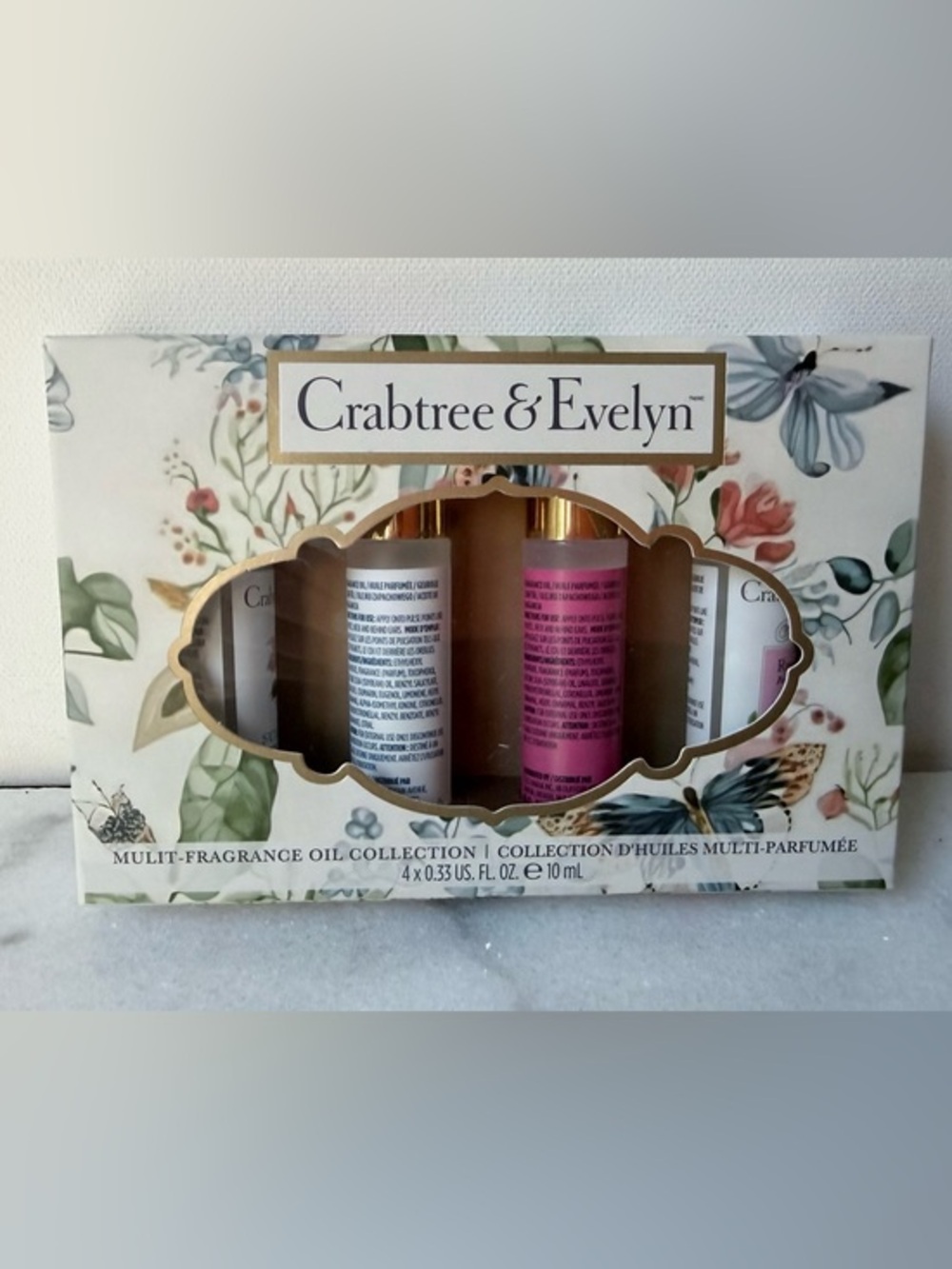 Crabtree & Evelyn Floral Fragrance Oil Set in Pink, White, Gold